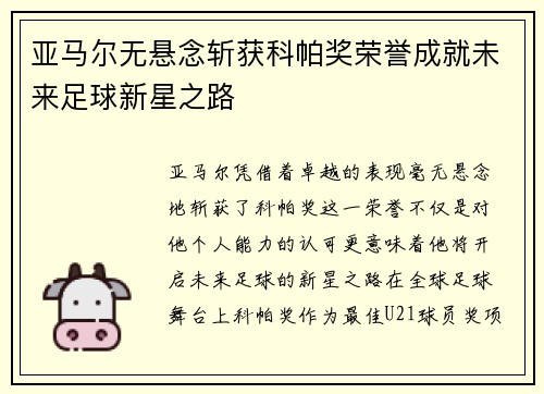 亚马尔无悬念斩获科帕奖荣誉成就未来足球新星之路 亚马尔无悬念斩获科帕奖荣誉成就未来足球新星之路